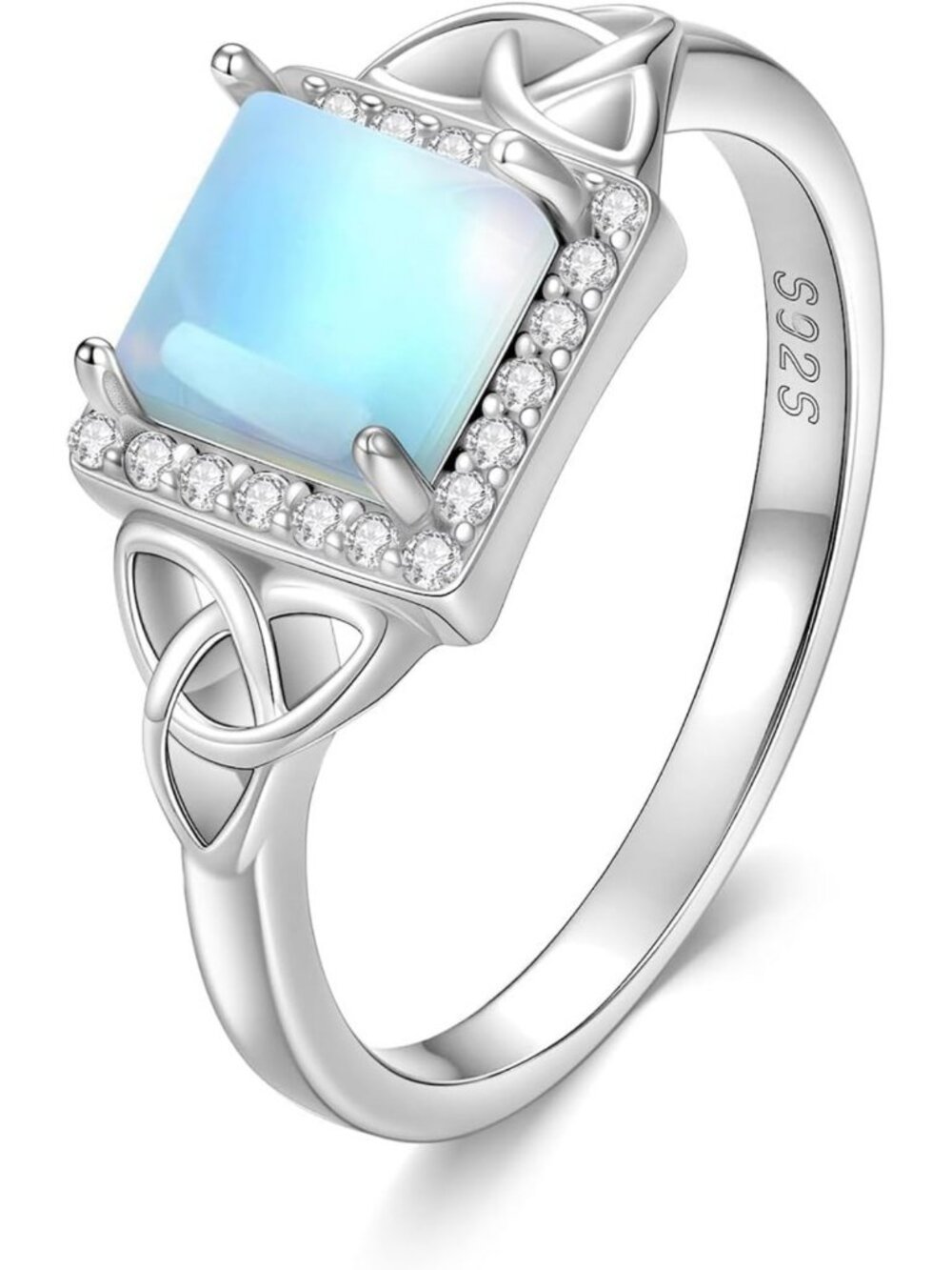Celtic Square Moonstone Ring in 925 Sterling Silver - Elegant Women's Jewelry